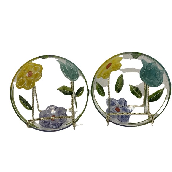 Vintage Reverse Hand-Painted Flowers Textured Glass Bowl Made‎ in Italy 6 In - Picture 2 of 5